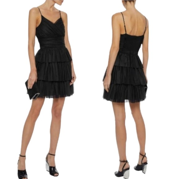 Maje Richard Black Frilled Tulle Mini Dress Small New Balletcore Tiered Ruffled